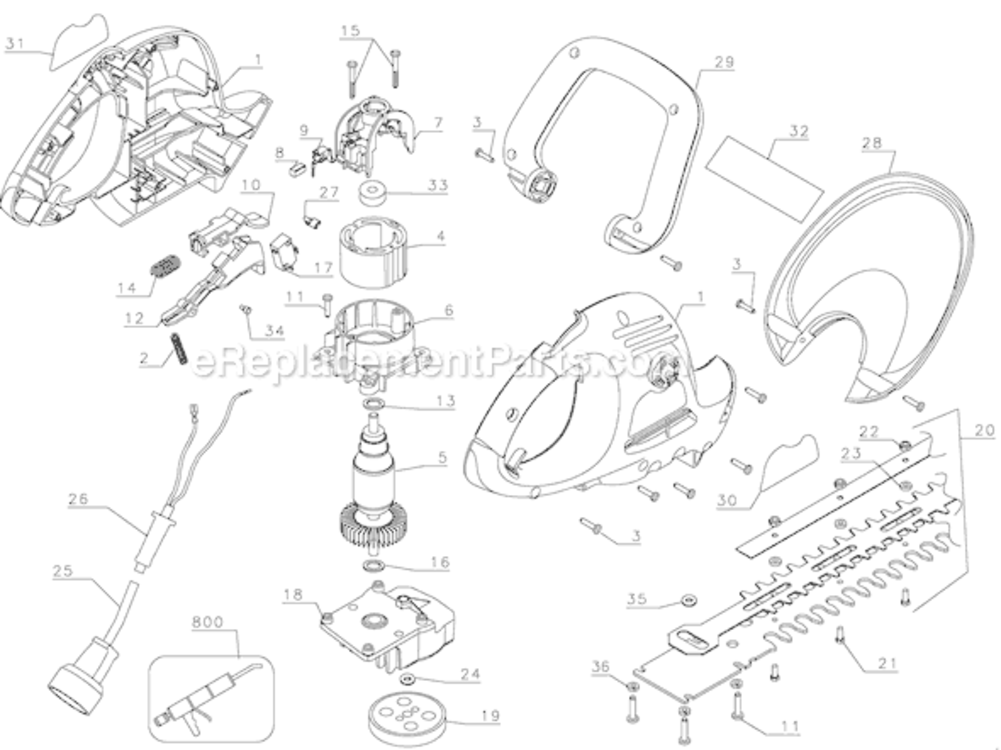 Page A Diagram and Parts List for HT2200 Type 1 Black and Decker Hedge Trimmer
